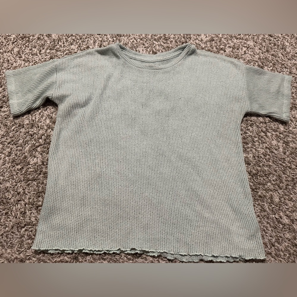 American Eagle Waffle Knit Short Sleeve Sea Foam Green Top